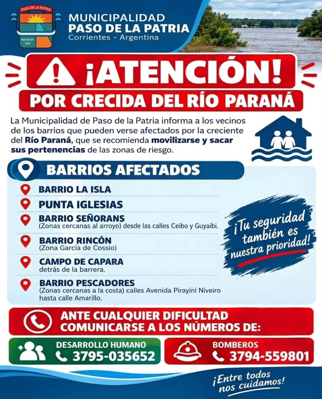 Crecida del río Paraná: recomendaciones para los vecinos de las zonas de riesgo
